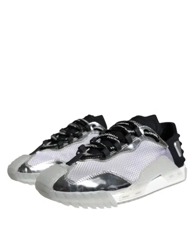 Pre-owned Dolce & Gabbana Silver Black Nylon Ns1 Low Top Sneakers Men's Shoes () In Black | Silver