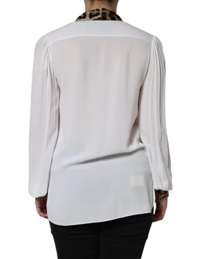 Pre-owned Dolce & Gabbana White Ascot Collar Long Sleeve Top Women's Blouse ()