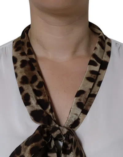 Pre-owned Dolce & Gabbana White Ascot Collar Long Sleeve Top Women's Blouse ()