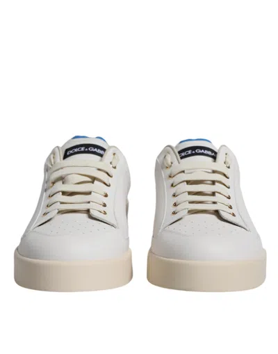 Dolce & Gabbana White Blue Perforated Low Top Sneakers Men's Shoes In Blue And White