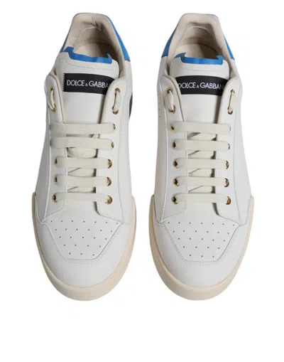 Dolce & Gabbana White Blue Perforated Low Top Sneakers Men's Shoes In Blue And White