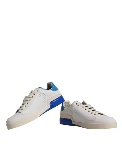 Dolce & Gabbana White Blue Perforated Low Top Sneakers Men's Shoes In Blue And White