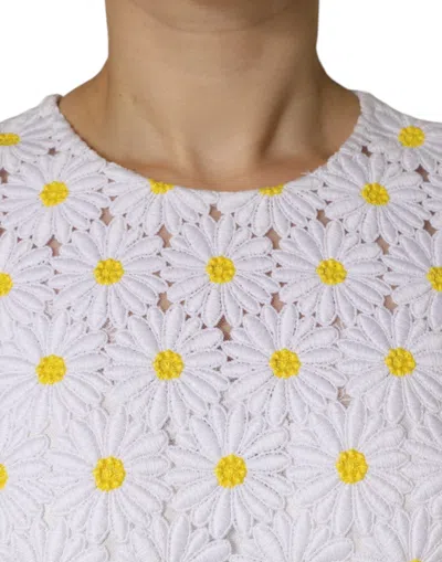 Pre-owned Dolce & Gabbana White Daisy Macrame Lace Sheath Midi Women's Dress ()