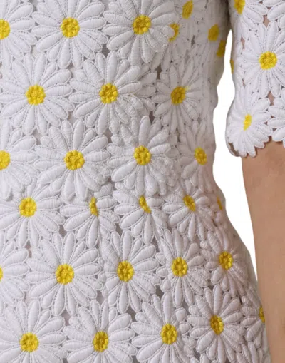 Pre-owned Dolce & Gabbana White Daisy Macrame Lace Sheath Midi Women's Dress ()