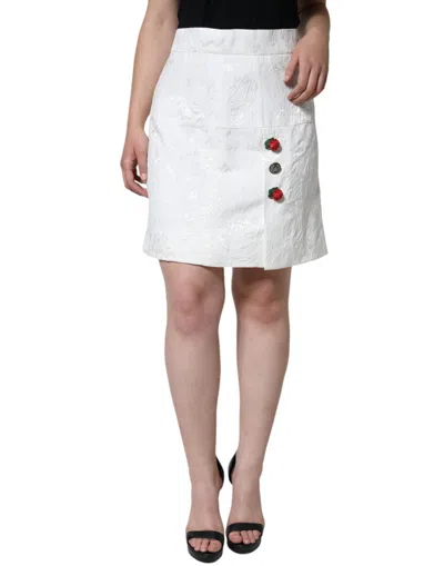 Dolce & Gabbana White Floral Brocade Embellished Mini Skirt In White