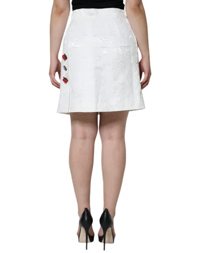 Dolce & Gabbana White Floral Brocade Embellished Mini Skirt In White