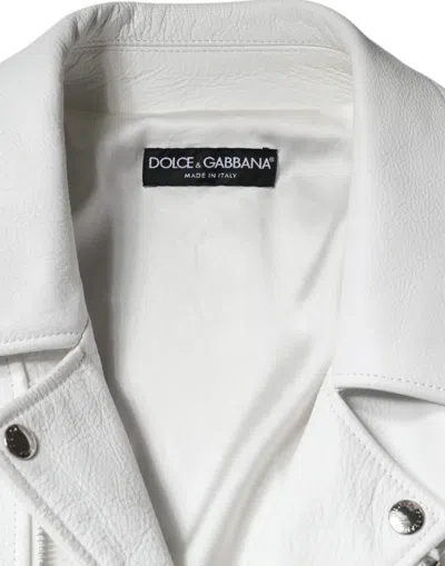 Pre-owned Dolce & Gabbana White Lambskin Leather Biker Coat Women's Jacket ()