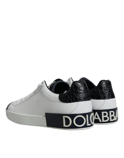 Shop Dolce & Gabbana White Leather Logo Portofino Sneaker Men's Shoes In Black And White