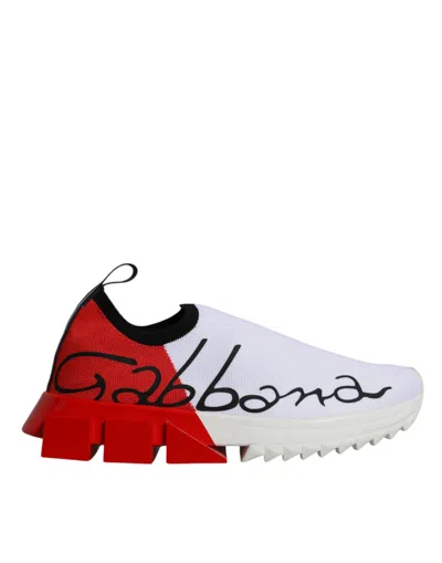 Pre-owned Dolce & Gabbana White Red Low Top Sorrento Men Sneakers Women's Shoes () In White And Red