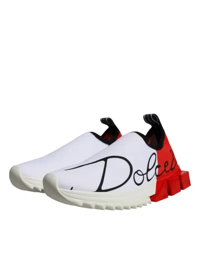 Pre-owned Dolce & Gabbana White Red Low Top Sorrento Men Sneakers Women's Shoes () In White And Red