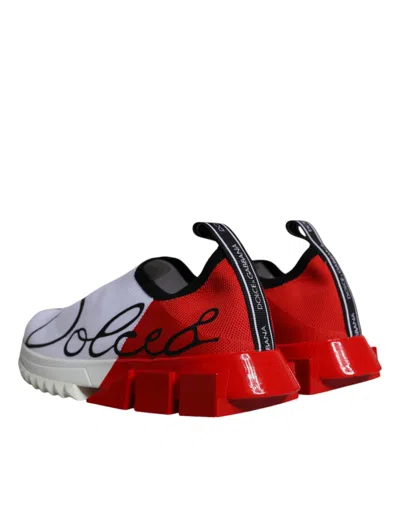 Pre-owned Dolce & Gabbana White Red Low Top Sorrento Men Sneakers Women's Shoes () In White And Red