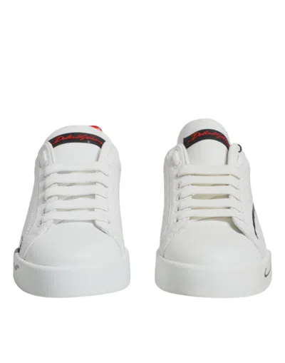 Pre-owned Dolce & Gabbana White Red Portofino Low Top Sneakers Women's Shoes () In White And Red