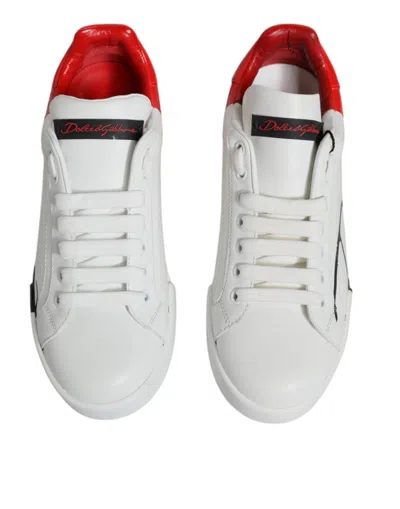 Pre-owned Dolce & Gabbana White Red Portofino Low Top Sneakers Women's Shoes () In White And Red