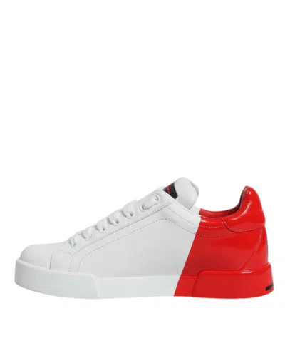 Pre-owned Dolce & Gabbana White Red Portofino Low Top Sneakers Women's Shoes () In White And Red