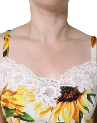 Pre-owned Dolce & Gabbana White Silk Sunflower Lace Sleeveless Tank Women's Top () In Yellow
