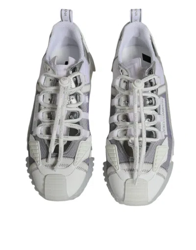 Dolce & Gabbana White Silver Low Top Ns1 Sneakers Shoes In White
