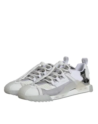 Dolce & Gabbana White Silver Low Top Ns1 Sneakers Shoes In White