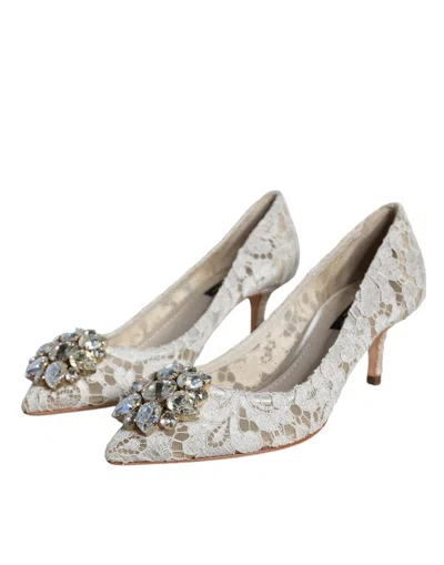 Dolce & Gabbana Bellucci 60 Crystal-embellished Pumps In Taormina Lace In White
