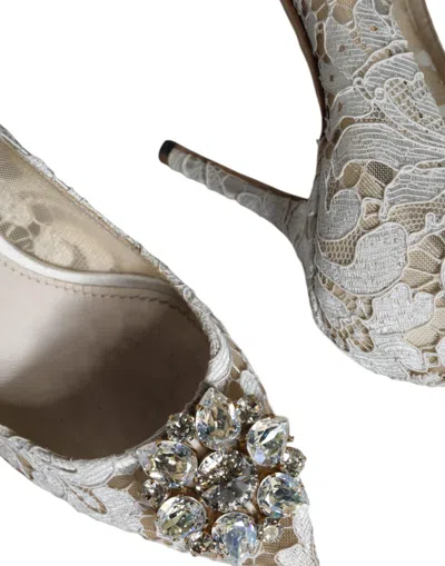 Pre-owned Dolce & Gabbana White Taormina Lace Crystal Heel Pumps Women's Shoes ()