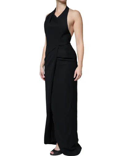 Pre-owned Emporio Armani Black Sleeveless Halter Sheath Long Gown Women's Dress ()