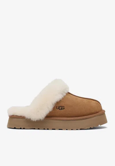 Ugg Disquette Sheepskin And Suede Comfort Slide In Chestnut