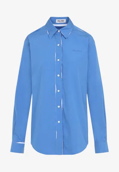 Miu Miu Logo Long-sleeved Shirt In Blue