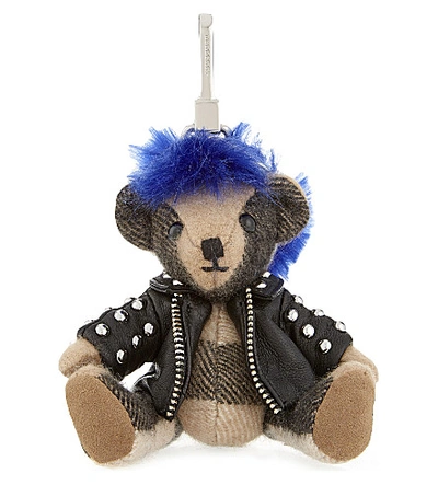 Burberry Punk Thomas Bear Check Cashmere Keyring In Camel