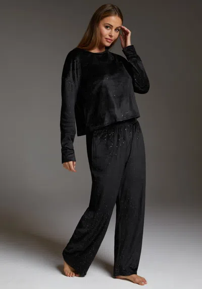 Bebe Velour Pant Set With Mirror Paper In Black Beauty