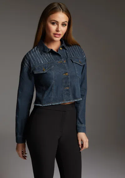 Bebe The Crop Denim Jacket In Indigo Wash