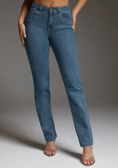 Bebe The Skinny With Rhinestone Details In Medium Wash