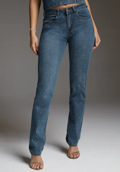 Shop Bebe The Embellished Straight Leg In Medium Wash