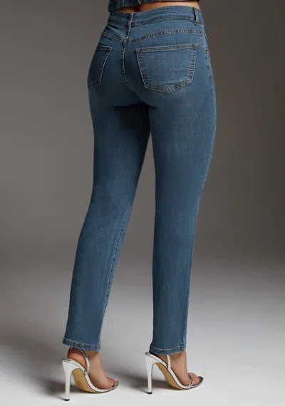 Shop Bebe The Embellished Straight Leg In Medium Wash