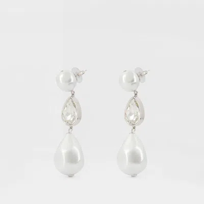 Self-portrait Crystal Droplet Earrings In White