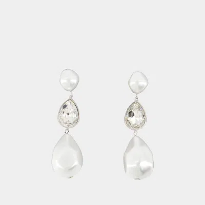 Self-portrait Crystal Droplet Earrings In White