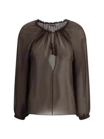 Tom Ford Georgette Blouse Tasseled Applique In Brown