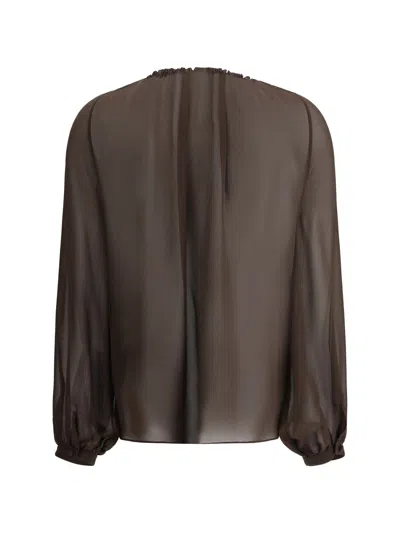Tom Ford Georgette Blouse Tasseled Applique In Brown