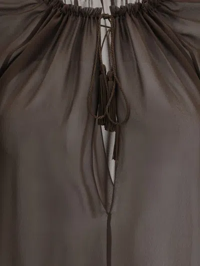 Tom Ford Georgette Blouse Tasseled Applique In Brown