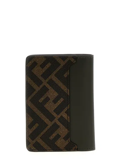 Fendi Leather Military Green Squared Ff Card Case Men In Black