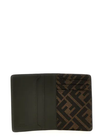Fendi Leather Military Green Squared Ff Card Case Men In Black