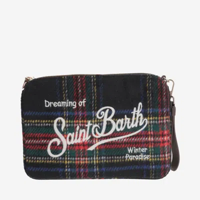 Mc2 Saint Barth Wool Blend Clutch Bag With Check Pattern And Logo