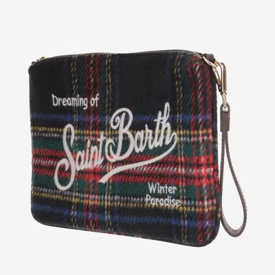 MC2 SAINT BARTH MC2 SAINT BARTH WOOL BLEND CLUTCH BAG WITH CHECK PATTERN AND LOGO 