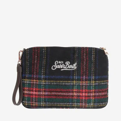 MC2 SAINT BARTH MC2 SAINT BARTH WOOL BLEND CLUTCH BAG WITH CHECK PATTERN AND LOGO 