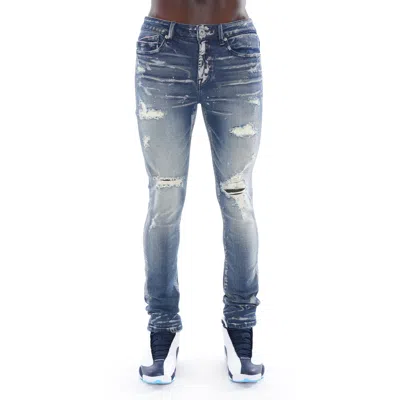 Cult Of Individuality Punk Super Skinny Jeans In Blue Streak In Blue