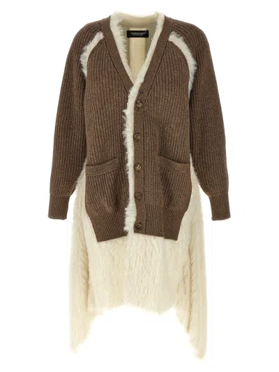 Undercover Asymmetrical Faux Fur And Braided Wool Cardigan In Brown