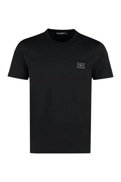 Dolce & Gabbana Black T-shirt With Logo Tag Detail On The Front In Cotton Man In Black