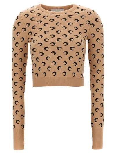 Marine Serre Women Moon Jacquard Knit Fitted Sweater In Beige