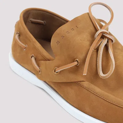 Marni Leather Loafers With Rubber Outsole And Piping In Brown