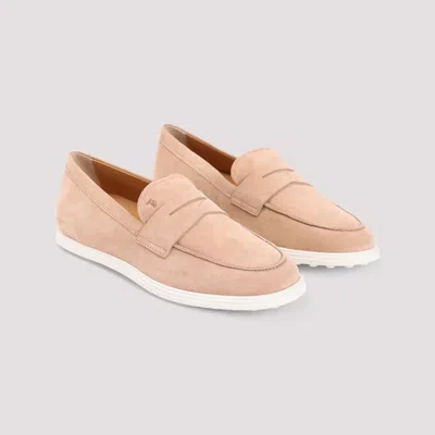 Tod's Suede Leather Loafers In Beige
