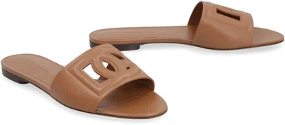 Dolce & Gabbana Leather Slide Sandals With Cut-out Front Details