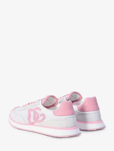 Dolce & Gabbana 'aria' Pink Running Sneakers With Logo Detail In Suede And Tech Fabric Woman